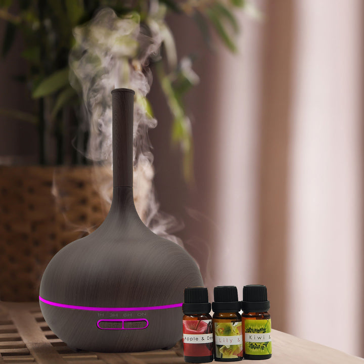 Milano Supreme Ultrasonic 400ml Aromatherapy Humidifier Diffuser LED with 3 Oils - Dark Wood