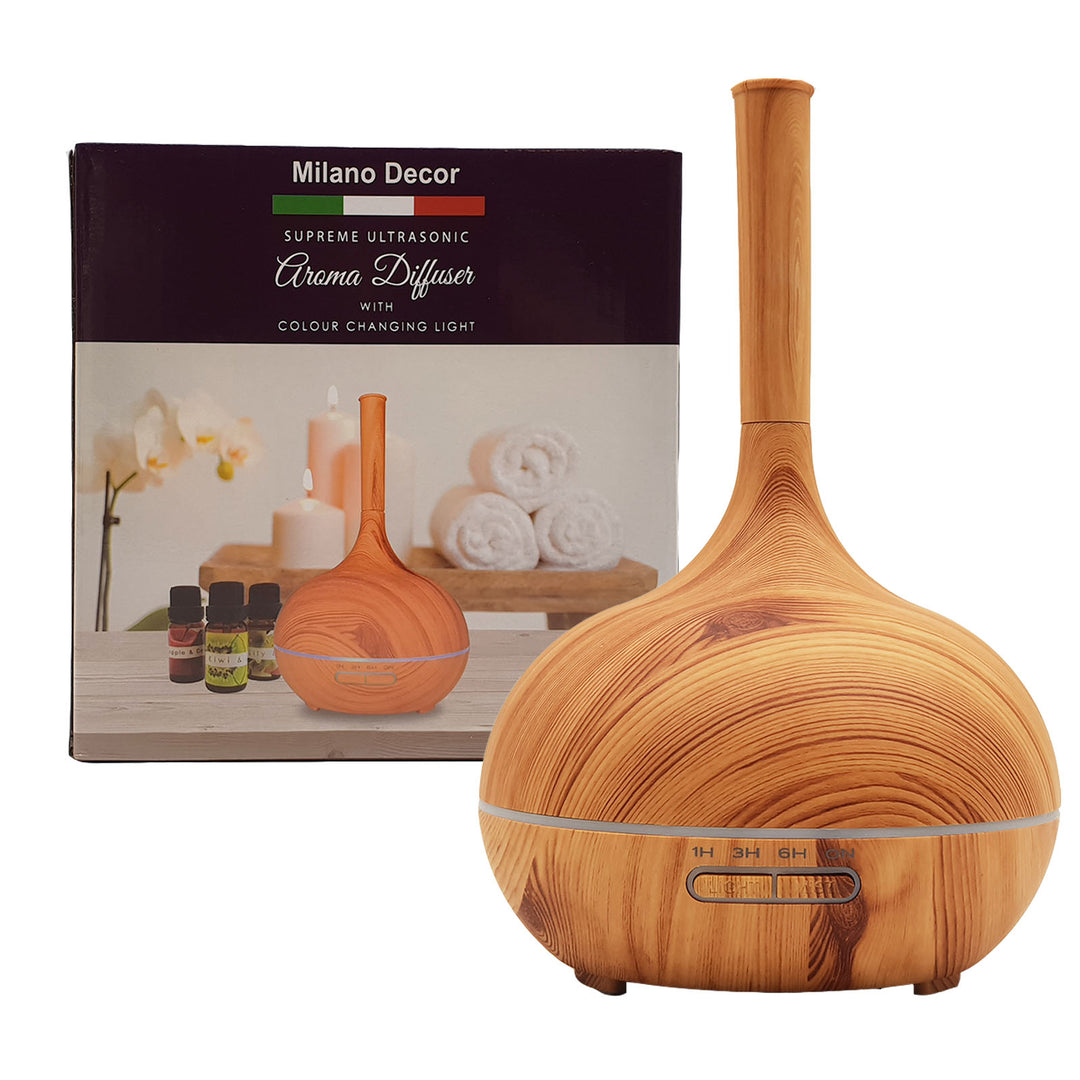 Milano Supreme Ultrasonic 400ml Aromatherapy Humidifier Diffuser LED with 3 Oils - Light Wood