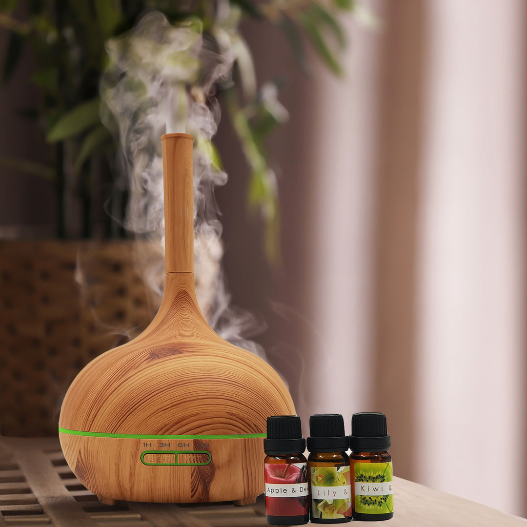 Milano Supreme Ultrasonic 400ml Aromatherapy Humidifier Diffuser LED with 3 Oils - Light Wood