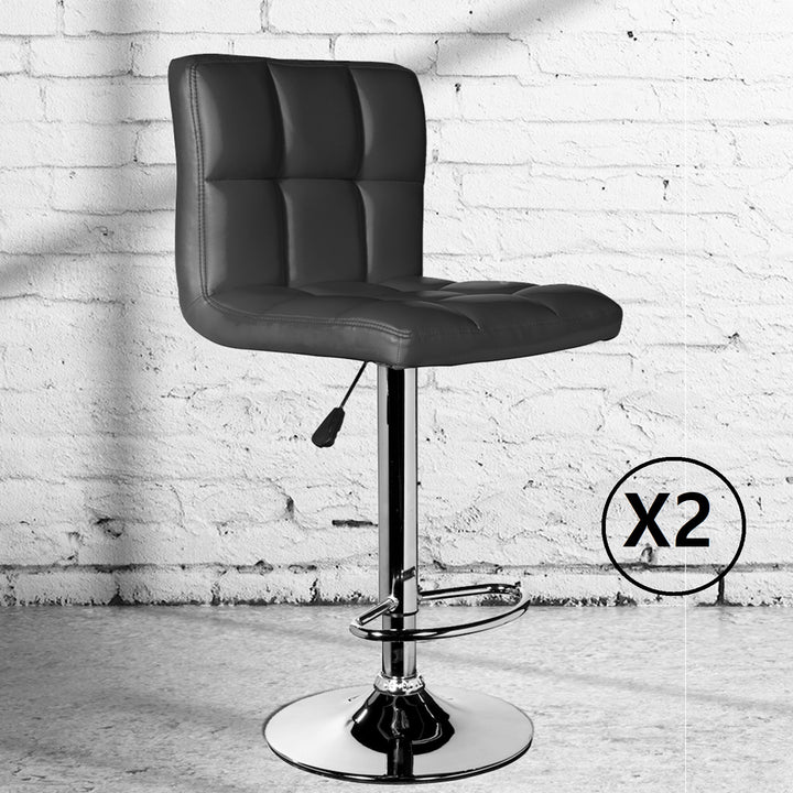 2 x Milano Decor Stella Adjustable Barstools Black High Back Chrome Swivel