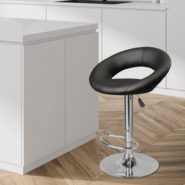 2 x Milano Decor Delilah Adjustable Barstools Black Circular Arc Swivel Chrome