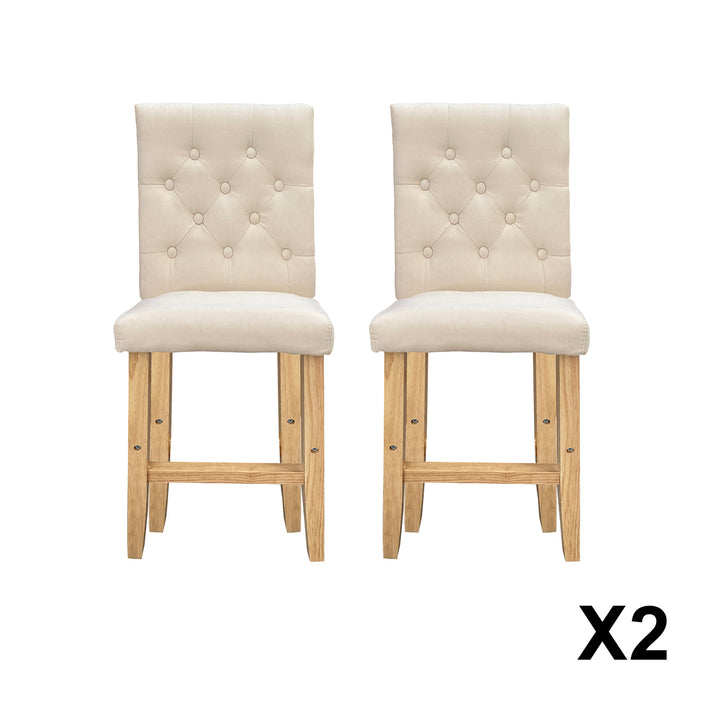 Milano Decor Hamptons Barstool Cream Chairs Kitchen Dining Chair Bar Stool - Two Pack - Cream