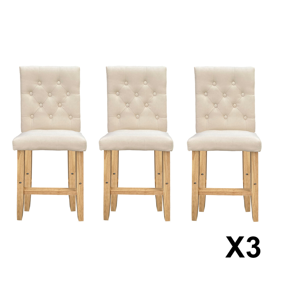 Milano Decor Hamptons Barstool Cream Chairs Kitchen Dining Chair Bar Stool - Three Pack - Cream