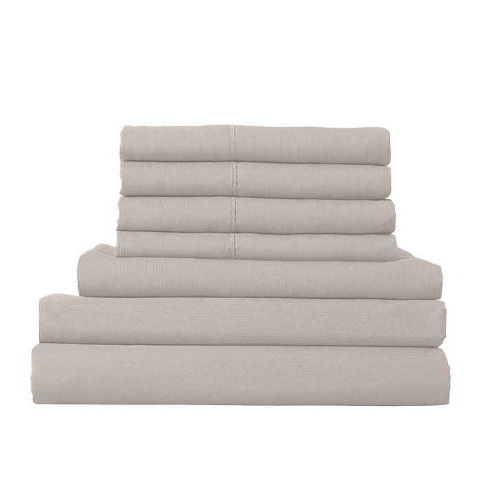 1500 Thread Count 6 Piece Combo And 2 Pack Duck Feather Down Pillows Bedding Set - Queen - Stone