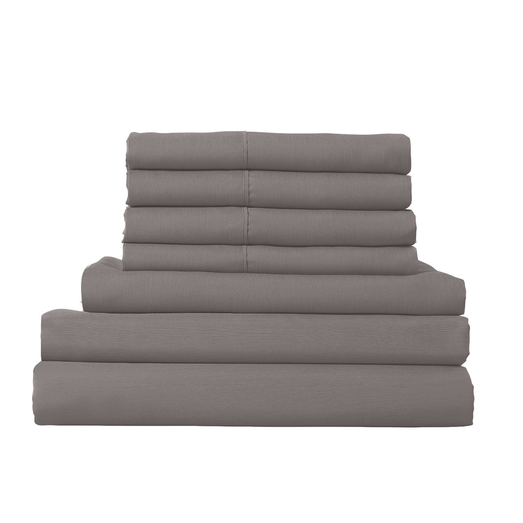 1500 Thread Count 6 Piece Combo And 2 Pack Duck Feather Down Pillows Bedding Set - King - Dusk Grey