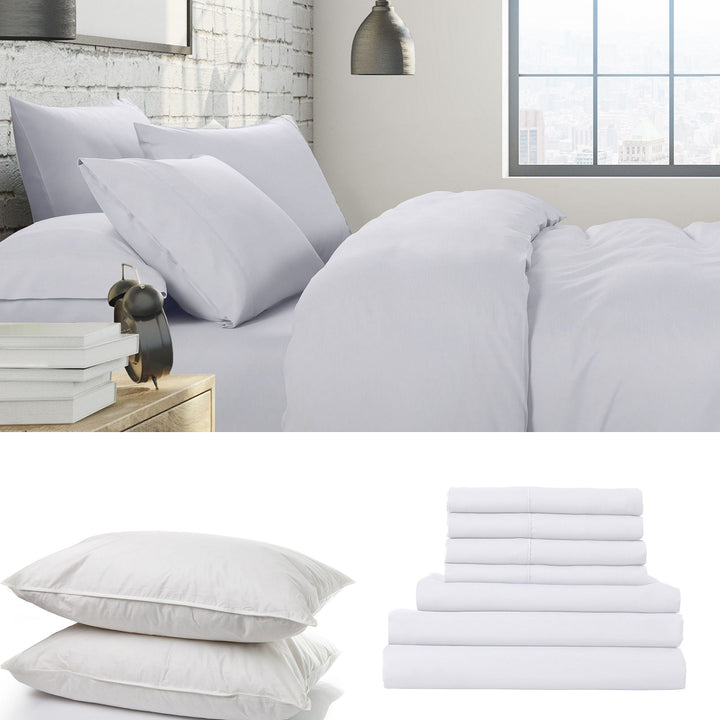 1500 Thread Count 6 Piece Combo And 2 Pack Duck Feather Down Pillows Bedding Set - King - Stone