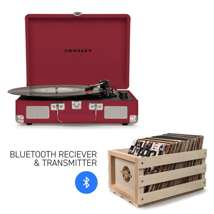 CROSLEY Crosley Cruiser Burgundy - Bluetooth Turntable & Record Storage Crate