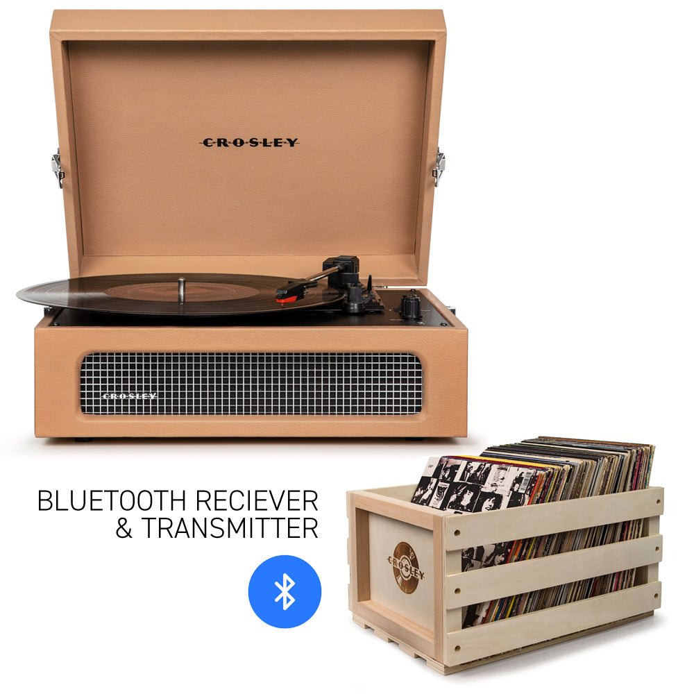 CROSLEY Crosley Voyager Tan - Bluetooth Portable Turntable  & Record Storage Crate