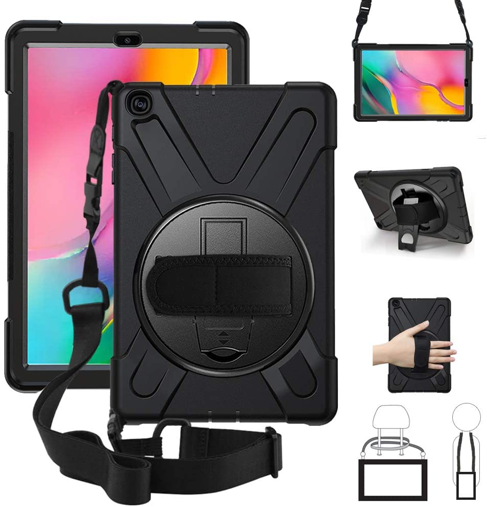 XTREME Black Case for Samsung Galaxy Tab A7 - Shockproof, Dustproof, 360 Rotatable Hand Strap, 3 Layers Heavy Duty Protection