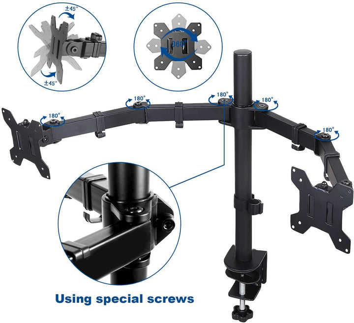 360 Degree Rotation Dual LCD LED Monitor Desk Mount Stand Fits 2 Screens Up to 27"