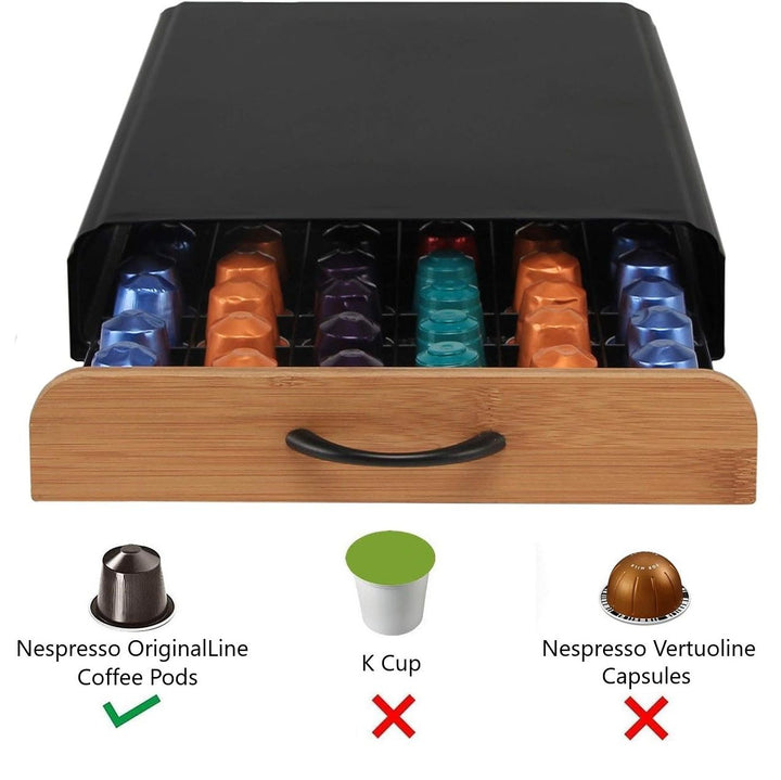 CARLA HOME Coffee Pods Holder Storage Drawer Compatible with 60 Nespresso Pods for Kitchen Storage & Organisation (Natural)