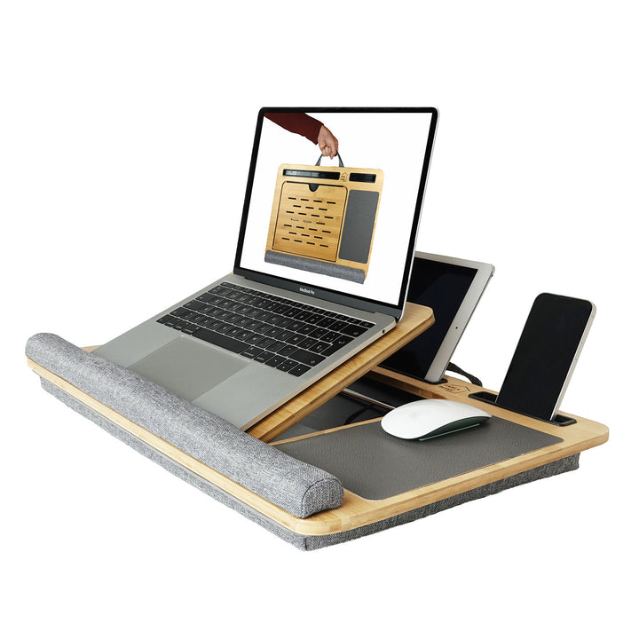 CARLA HOME Bamboo Laptop Lap Desk with Cushion and Angle Adjustable for Office and Home