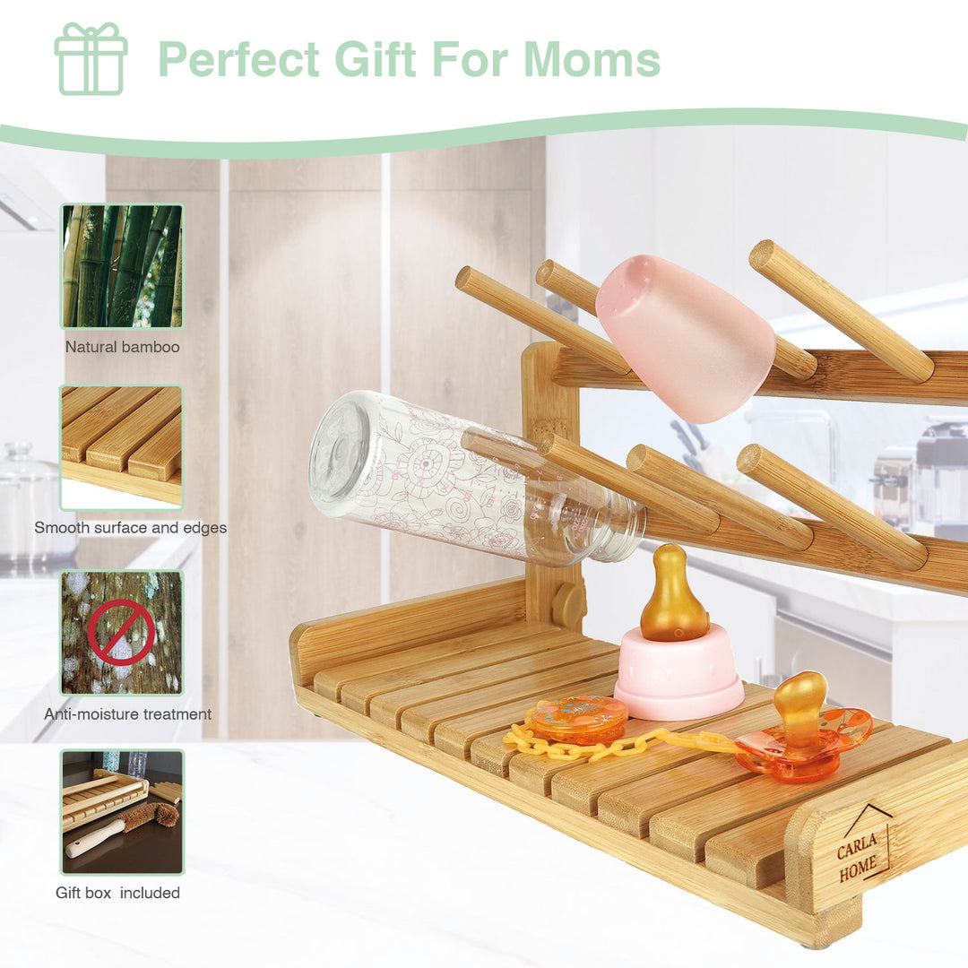 CARLA HOME Portable Bamboo Baby Bottle Drying Rack