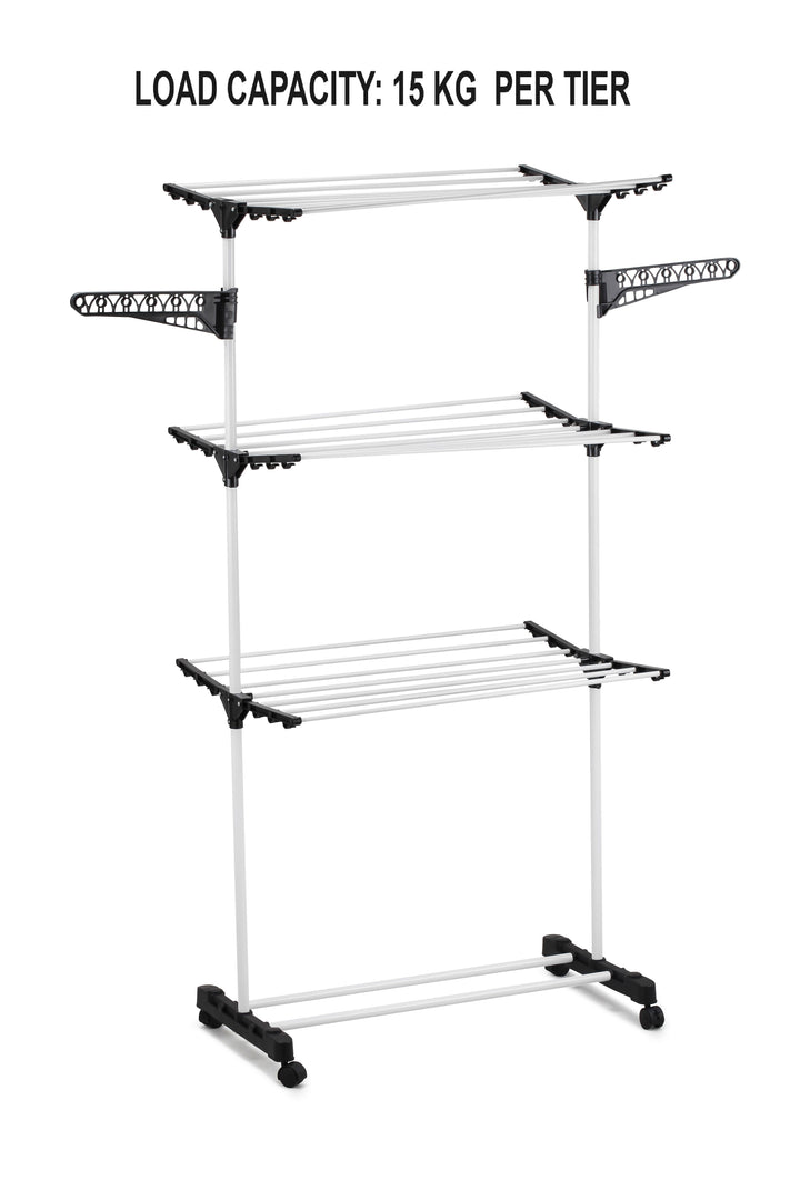 CARLA HOME Folding 3 Tier Clothes Laundry Drying Rack with Stainless Steel Tubes for Indoor & Outdoor Home