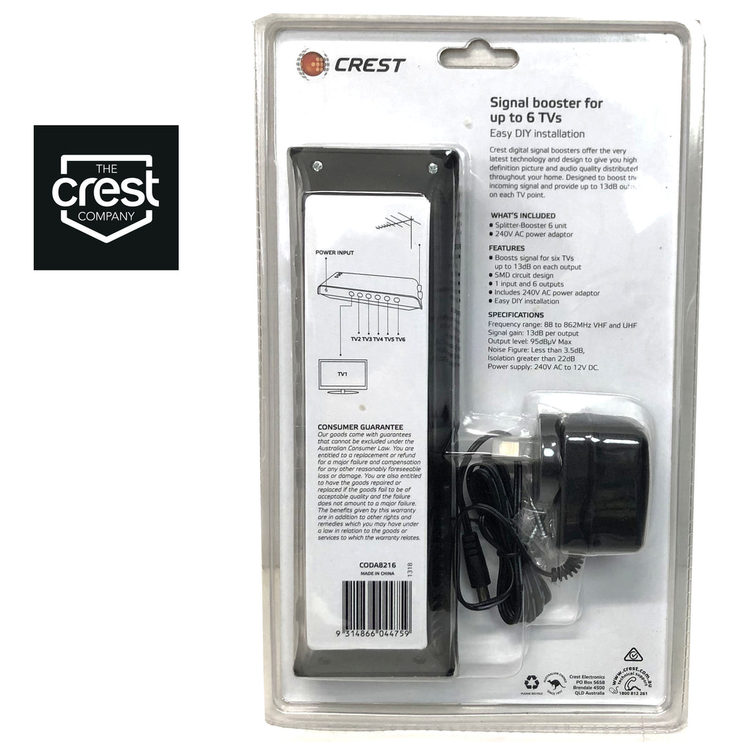 Crest UHF VHF Digital TV Signal Splitter Distributor 6 Outputs