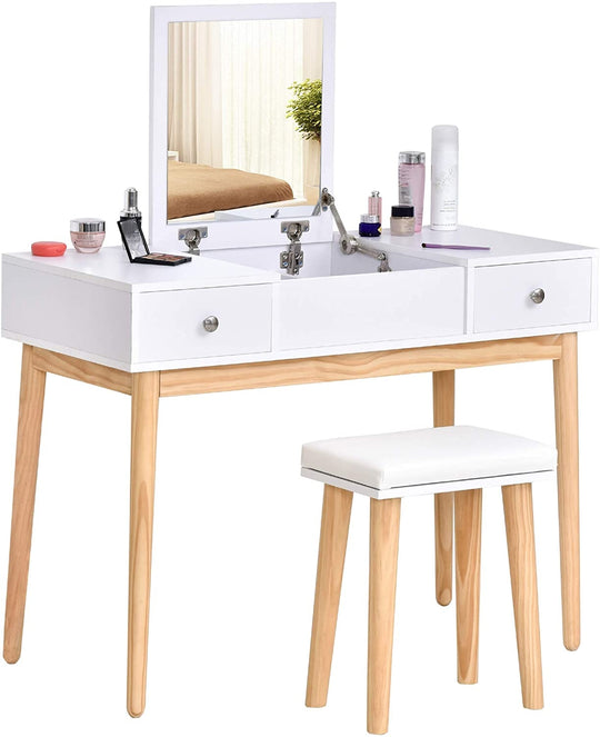 Princess White Dresser Table With Mirror, Stool And Storage Drawers Set