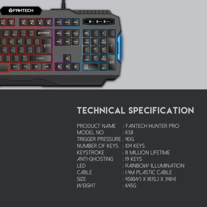 HUNTER PRO K511 Backlit Pro Gaming Keyboard