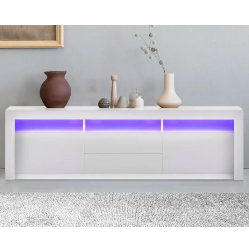 LED RGB TV Cabinet Entertainment Unit Stand Gloss Drawers 160cm White