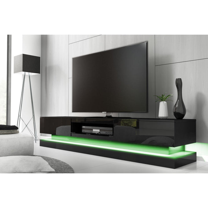 Modern High Gloss LED RGB TV Entertainment Unit with Storage 220cm - Black