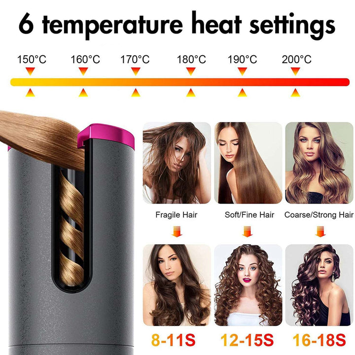 Cordless Ceramic Automatic Hair Curler for Portable Hair Styling