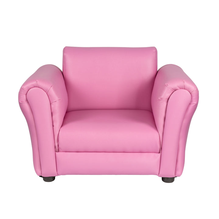 Kids Pink Couch Sofa Chair w/ Footstool in PU Leather