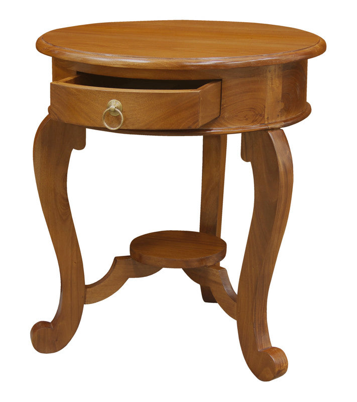 Round Cabriole Leg 1 Drawer Lamp Table (Light Pecan)