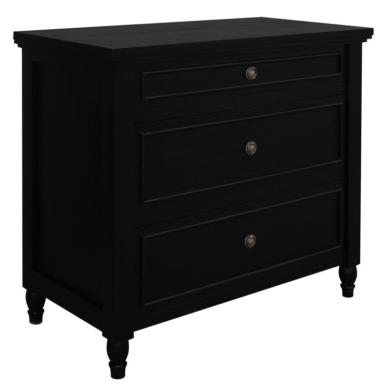 Beau 3 Drawer Solid White Cedar Turn Leg Dresser (Black)