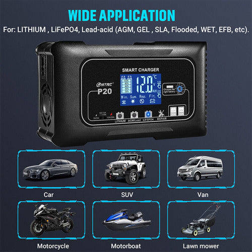 12/24V Automatic Car Battery Charger For Lithium Lifepo4 Lead-Acid AGM/Gel/SLA