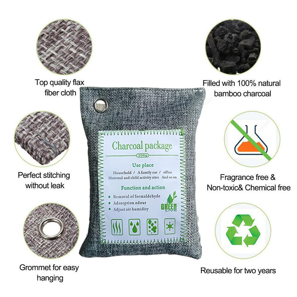 20PCS Air Purifying Bags Activated Bamboo Charcoal Freshener for Car Home Shoes 200g