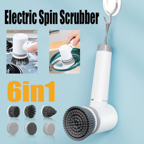 6in1 Electric Spin Scrubber Cordless Rechargeable Cleaning Brush with 6 Head Kit