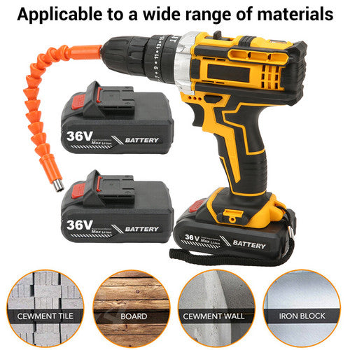 36VF BRUSHLESS HEAVY DUTY CORDLESS DRILL IMPACT DRIVER KIT HAMMER +2 BATTERY Box