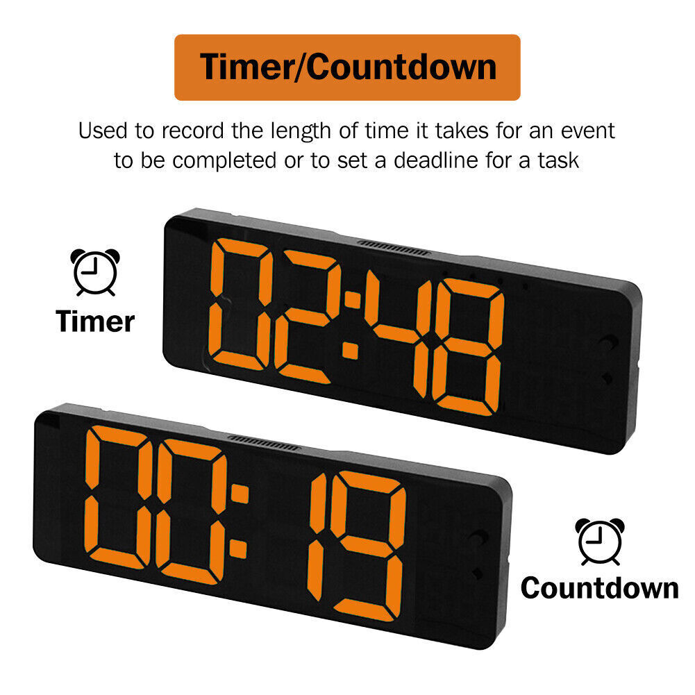 13" Orange Large Digital Big Jumbo LED Wall Desk Clock Display With Temperature Calendar