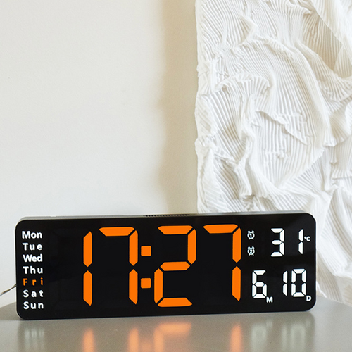 13" Orange Large Digital Big Jumbo LED Wall Desk Clock Display With Temperature Calendar