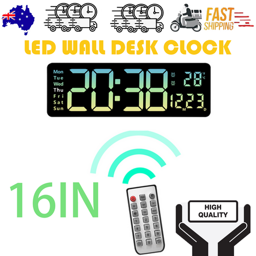 16" Green gradient color Large Digital Big Jumbo LED Wall Desk Clock Display With Temperature Calendar