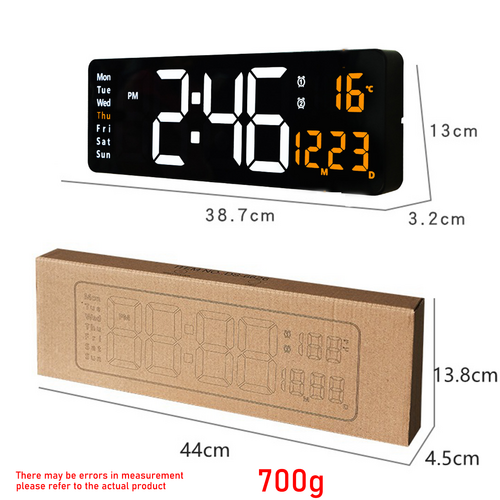 16" Orange Large Digital Big Jumbo LED Wall Desk Clock Display With Temperature Calendar