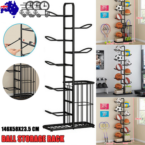 Basketball Soccer Storage Rack Sport Ball Organizer Ball Holder Display Stand With Basket