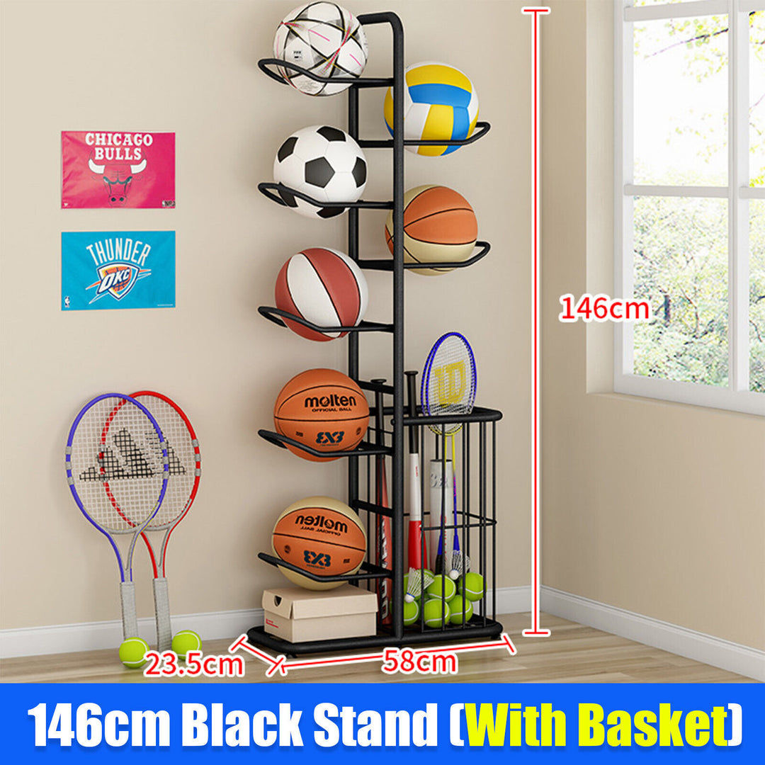 Basketball Soccer Storage Rack Sport Ball Organizer Ball Holder Display Stand With Basket