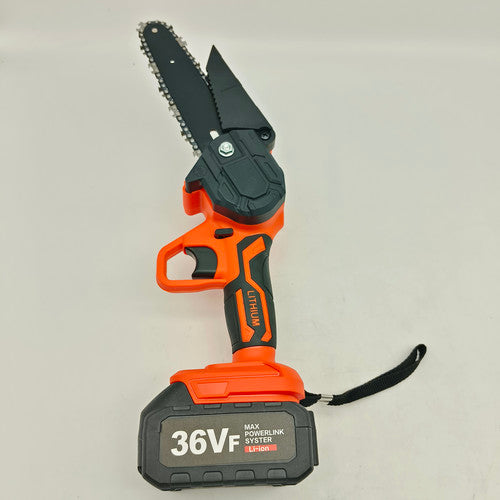 6" Mini Orange Cordless Electric Chainsaw 2X Battery-Powered Wood Cutter Rechargeable