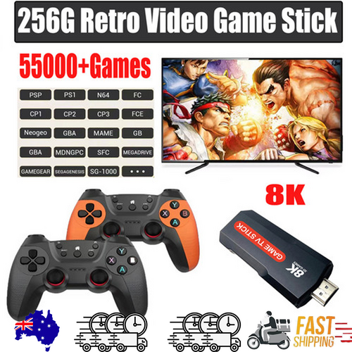 256GB 2025 NEW 8K HDMI Video Game Stick Console 55000+ 2 Wireless Controller