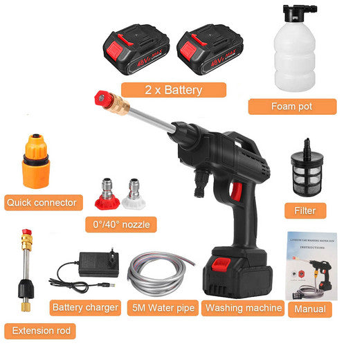 Electric Car Pressure Washer Cordless Spray Gun W/ 2 Battery Water Cleaner Tool