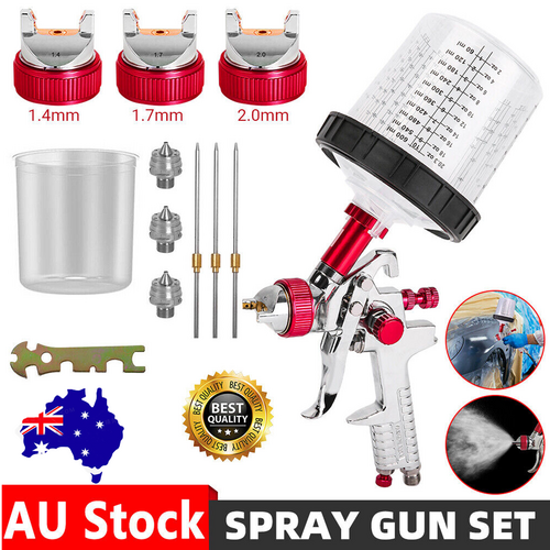 Air HVLP Spray Gun Paint Gun 600CC Gravity Feed Cup 1.4mm 1.7mm 2mm Tip AU Stock