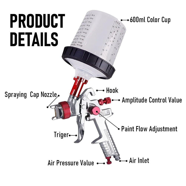 Air HVLP Spray Gun Paint Gun 600CC Gravity Feed Cup 1.4mm 1.7mm 2mm Tip AU Stock