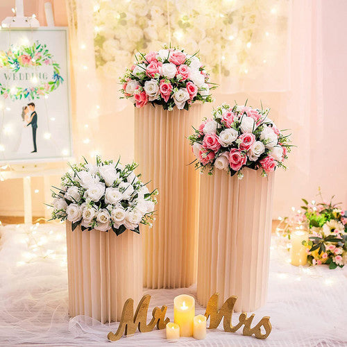 3 PCS Carboard Round Plinth Cylinder Pedestal Wedding Flower Display Stand