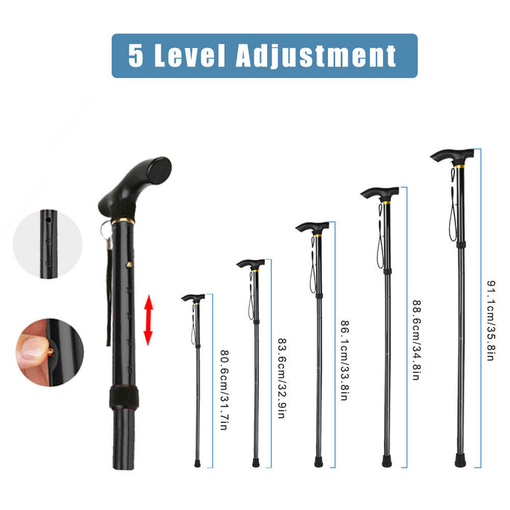 Adjustable Walking Stick Travel Retractable Hiking Folding Cane Metal Pole