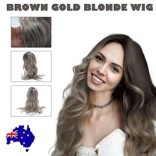 The new  Brown Gold Blonde Long Wavy Wig Synthetic Curly Hair Cosplay Fashion