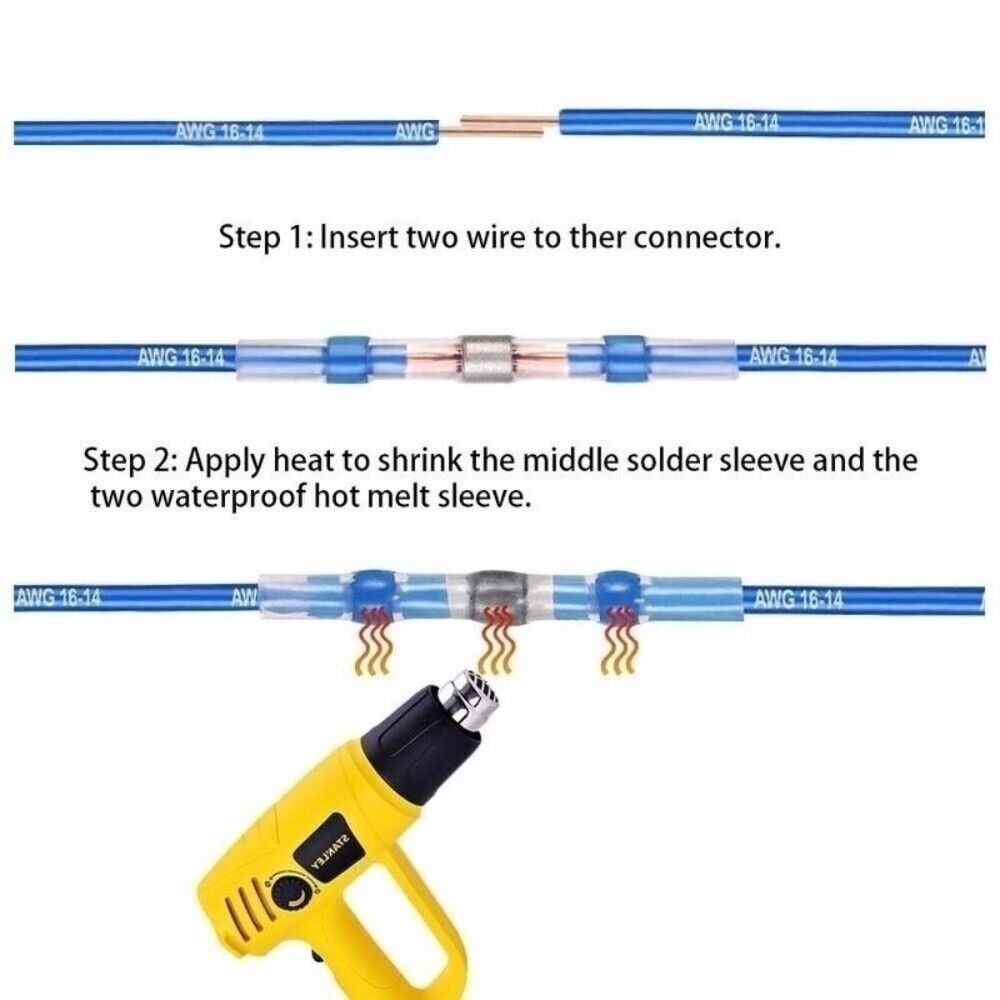 Solder Seal Sleeve Heat Shrink Butt Wire Connectors Terminals Waterproof