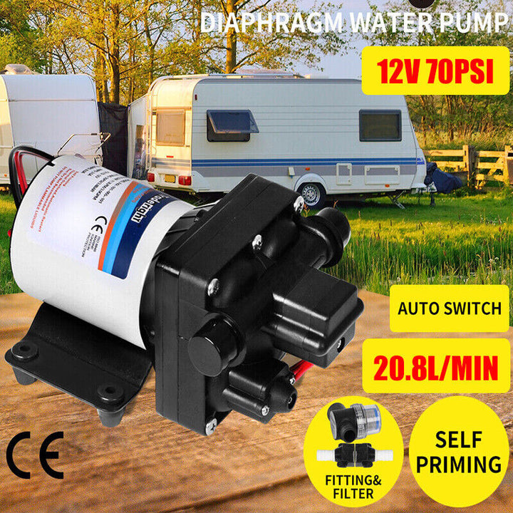 12V Caravan Water Pump High Pressure Self-priming rv Camping Boat 70PSI 20.8L/M