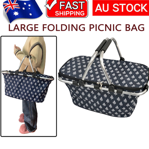 Large Folding Picnic Bag Basket Hamper Camping Hiking Insulated Lunch Cooler Bag