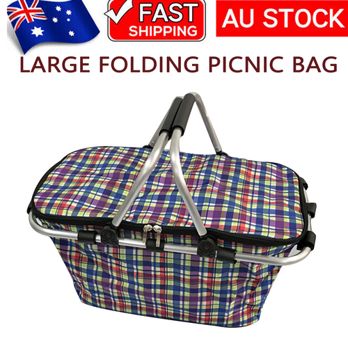 Large Folding Picnic Bag Basket Hamper Camping Hiking Insulated Lunch Cooler Bag