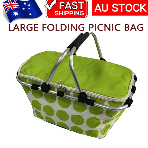 Large Folding Picnic Bag Basket Hamper Camping Hiking Insulated Lunch Cooler Bag